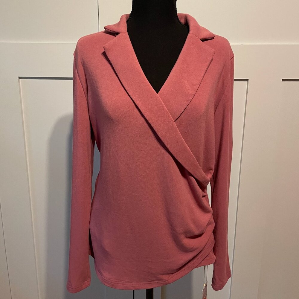 OGL MOVE Collared Surplice Top THERMAL ECO-MOUSSE ROSE NWT SIZE XL